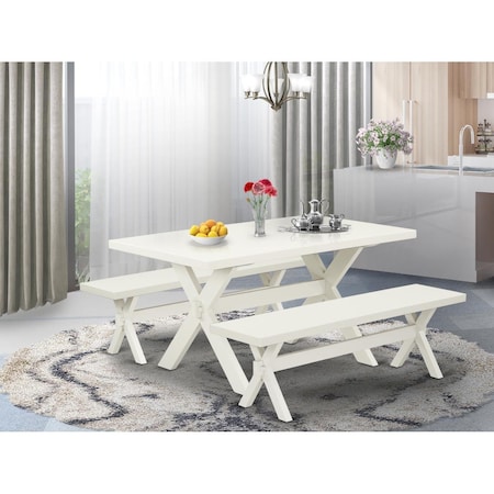 East West Furniture 3 Piece X-Style Kitchen Dining Table Set - Linen White X2-026